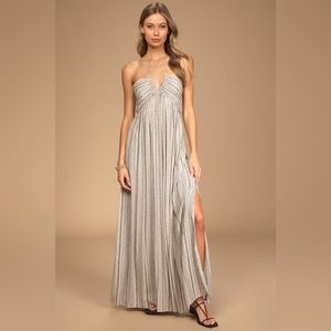 Beige Black Print Sleeveless Halter Maxi Dress | Small